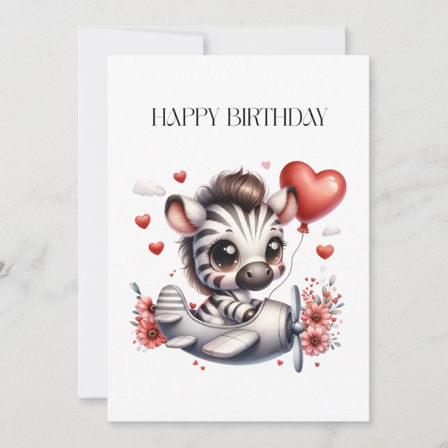 Zebra Pilot Birthday Announcement (Front)