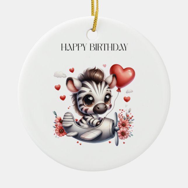 Zebra Pilot Birthday Ceramic Ornament (Front)