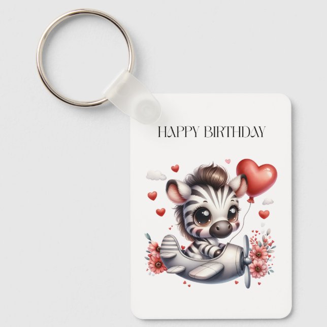 Zebra Pilot Birthday Key Ring (Front)
