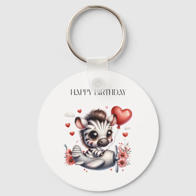 Zebra Pilot Birthday Key Ring (Front)