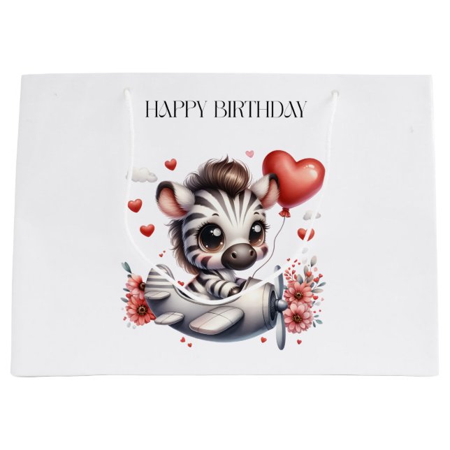 Zebra Pilot Birthday Large Gift Bag (Front)