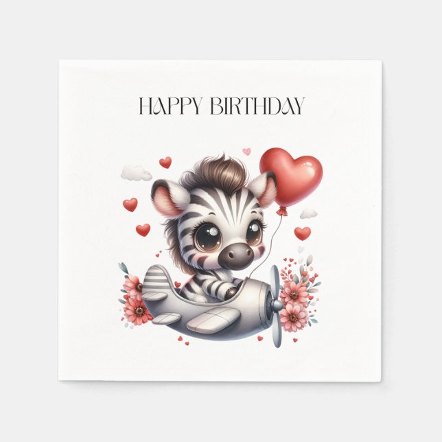 Zebra Pilot Birthday Napkin (Front)
