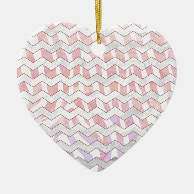 Zebra Pink and White Chevron Ceramic Ornament (Front)