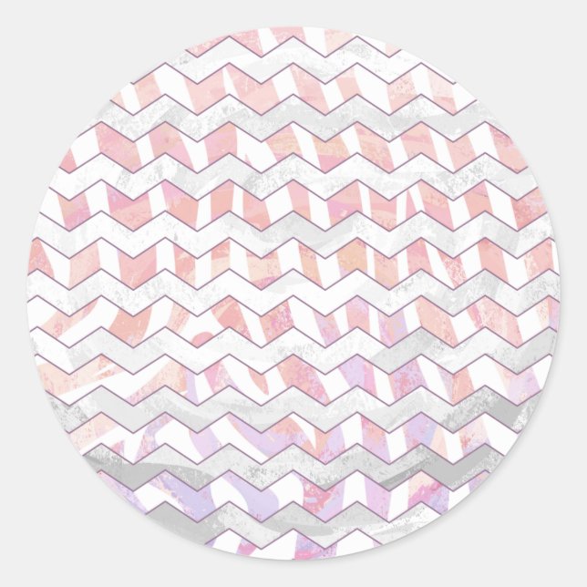 Zebra Pink and White Chevron Classic Round Sticker (Front)
