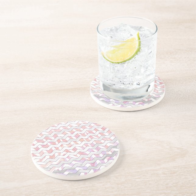 Zebra Pink and White Chevron Coaster (Side)