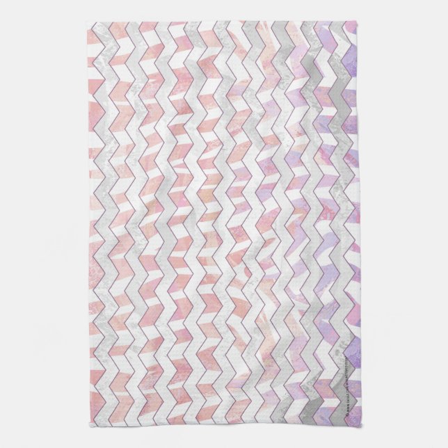 Zebra Pink and White Chevron Tea Towel (Vertical)