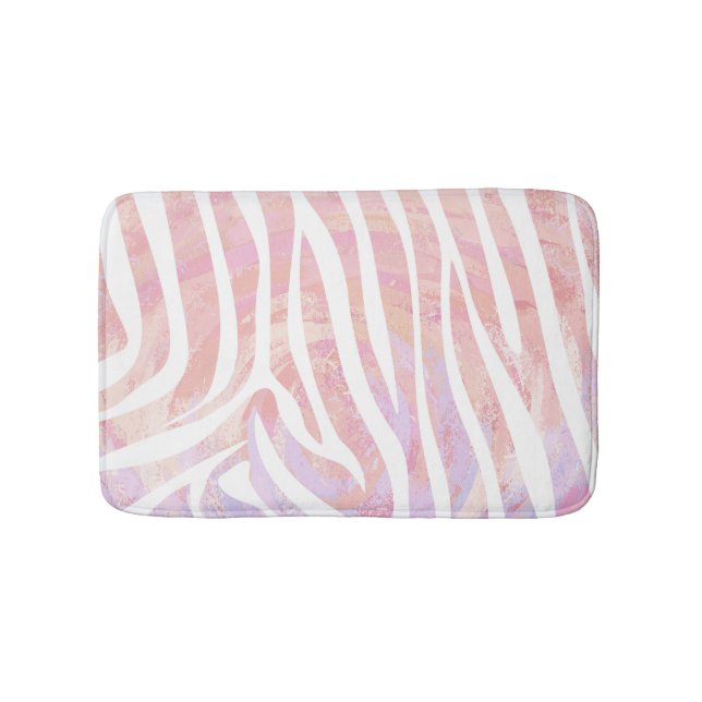 Zebra Pink and White Print Bath Mat (Front)