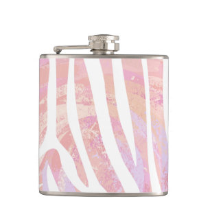 Zebra Pink and White Print Hip Flask