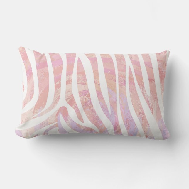 Zebra Pink and White Print Lumbar Cushion (Front)