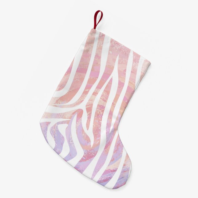 Zebra Pink and White Print Small Christmas Stocking (Front (Hanging))