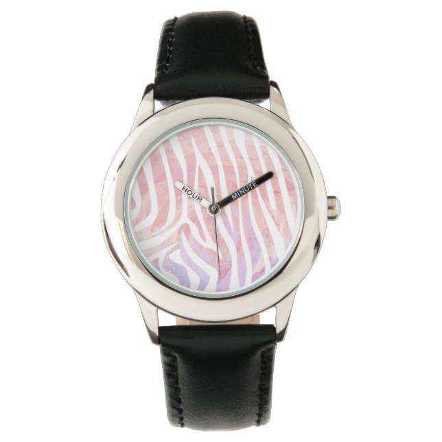 Zebra Pink and White Print Watch (Front)