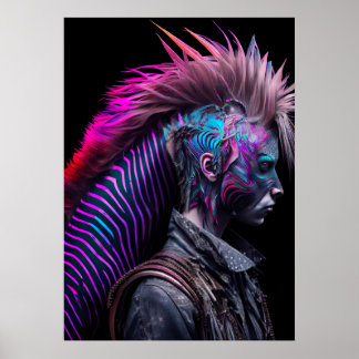 Zebra Pink Bird Mohawk - Weirdcore Rainbow Poster