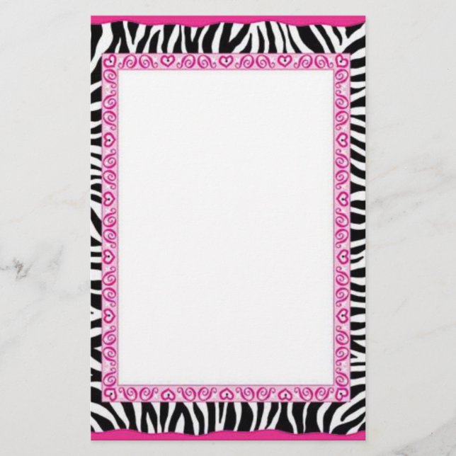 Zebra & pink border stationery (Front)