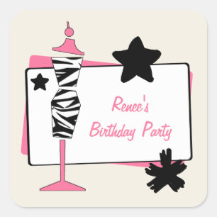 Zebra & Pink Dress Form Birthday Party Stickers