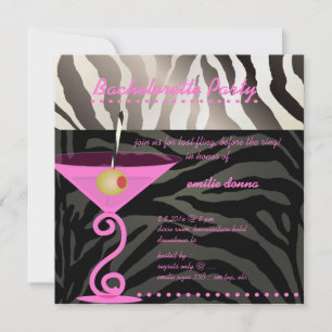 Zebra/pink martini Bachelorette Party Invitation