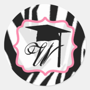 Zebra & Pink Monogram Graduation Cap Sticker