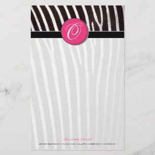 zebra; pink monogram stationery