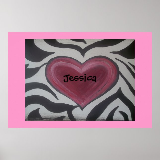 Zebra & Pink Poster Customise add your name (Front)