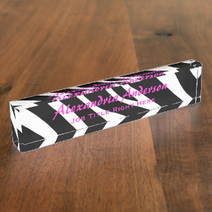 Zebra: Pink Text Desk Nameplate