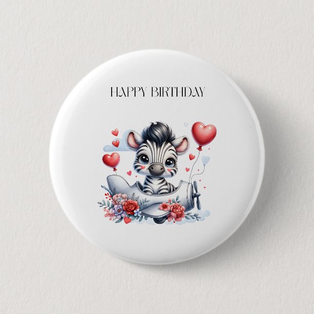 Zebra Plane Birthday 6 Cm Round Badge (Front)
