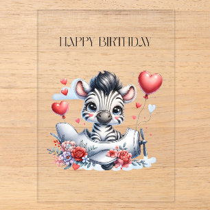 Zebra Plane Birthday Acrylic Invitations