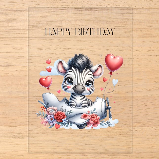 Zebra Plane Birthday Acrylic Invitations (Front)