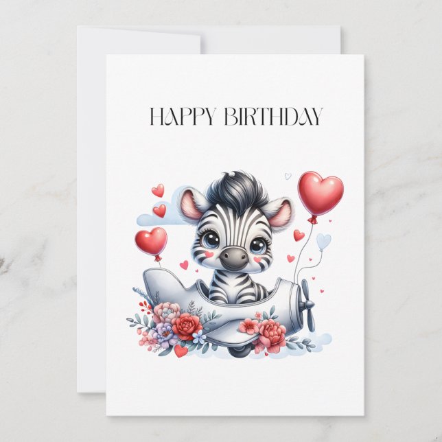 Zebra Plane Birthday Announcement (Front)