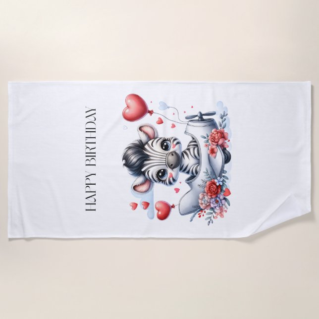 Zebra Plane Birthday Beach Towel (Front)