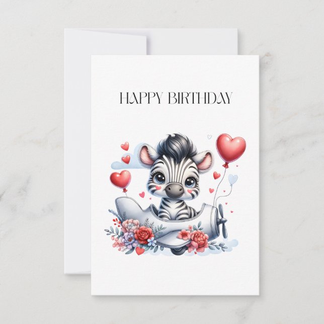 Zebra Plane Birthday Card (Front)