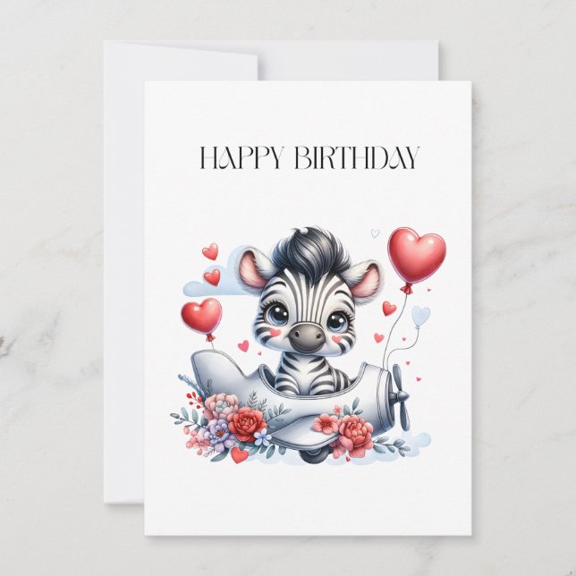 Zebra Plane Birthday Card (Front)