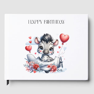 Zebra Plane Birthday Guest Book