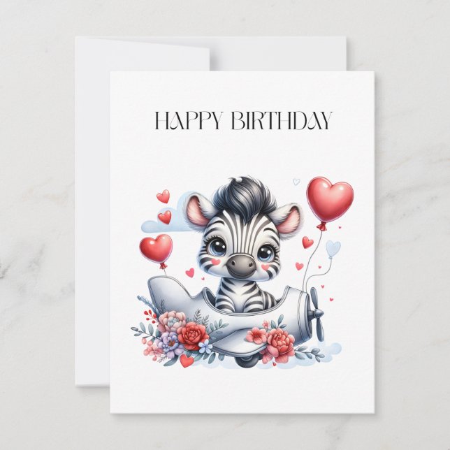Zebra Plane Birthday Invitation (Front)