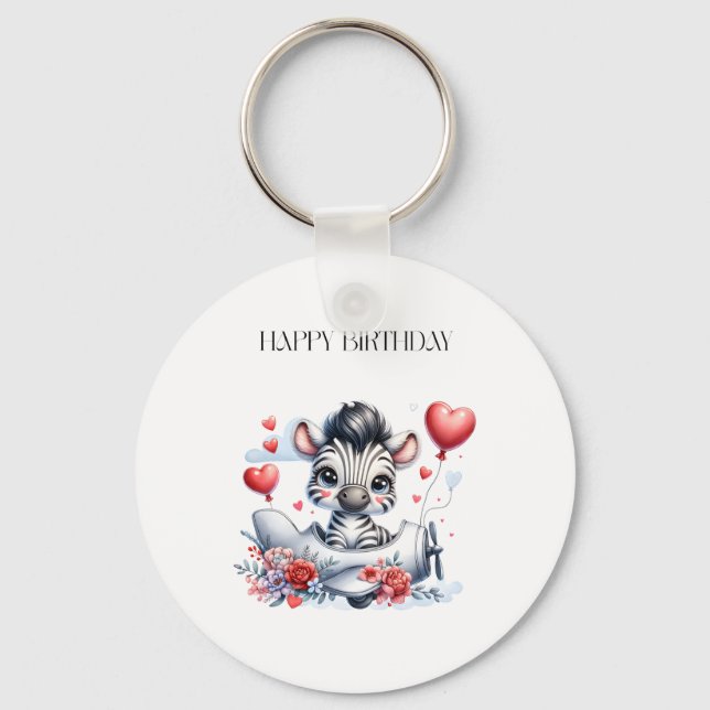 Zebra Plane Birthday Key Ring (Front)