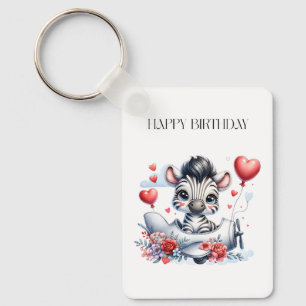 Zebra Plane Birthday Key Ring