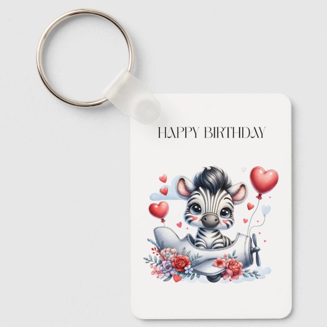 Zebra Plane Birthday Key Ring (Front)