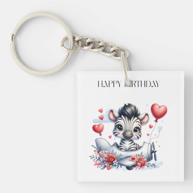 Zebra Plane Birthday Key Ring (Front)