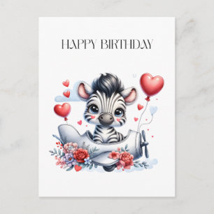 Zebra Plane Birthday Postcard