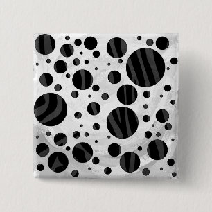 Zebra Polka Dot Black and Grey Print 15 Cm Square Badge