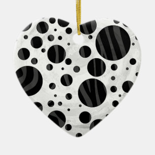 Zebra Polka Dot Black and Grey Print Ceramic Tree Decoration