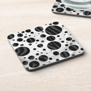 Zebra Polka Dot Black and Grey Print Coaster