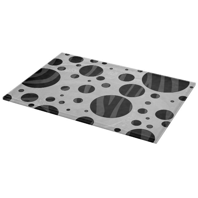 Zebra Polka Dot Black and Grey Print Cutting Board (Corner)