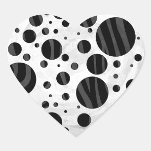 Zebra Polka Dot Black and Grey Print Heart Sticker