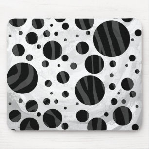Zebra Polka Dot Black and Grey Print Mouse Pad