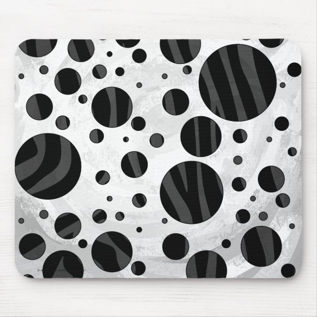 Zebra Polka Dot Black and Grey Print Mouse Pad (Front)
