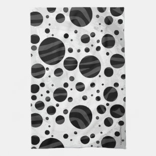 Zebra Polka Dot Black and Grey Print Tea Towel
