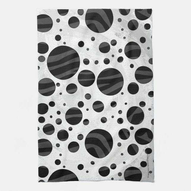 Zebra Polka Dot Black and Grey Print Tea Towel (Vertical)