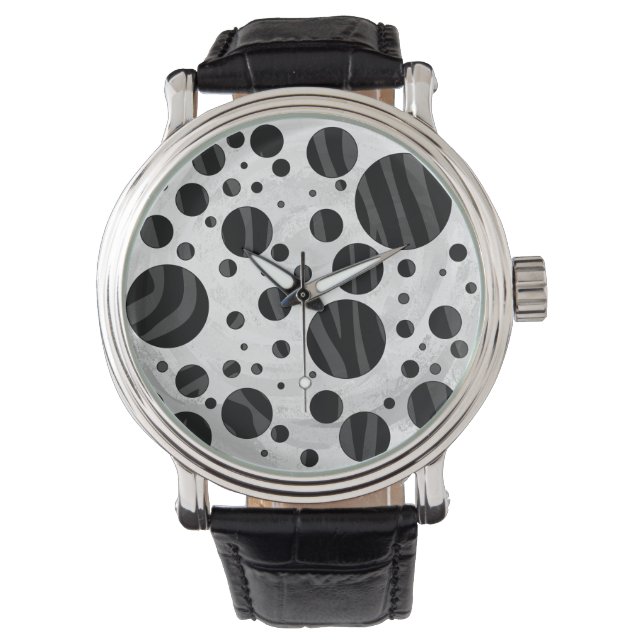 Zebra Polka Dot Black and Grey Print Watch (Front)
