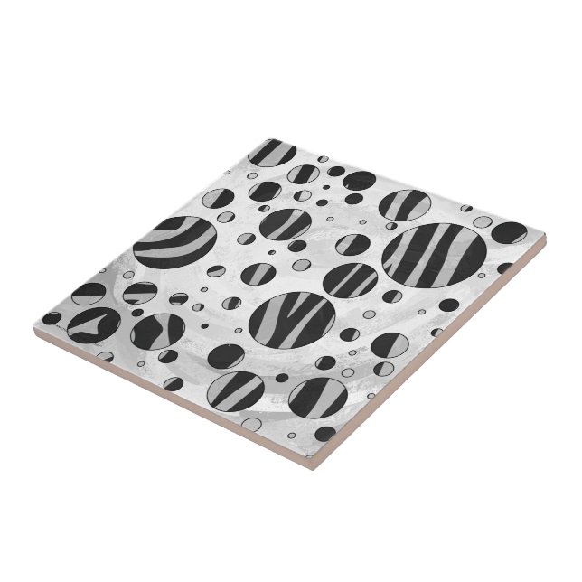 Zebra Polka Dot Black and Light Grey Ceramic Tile (Side)