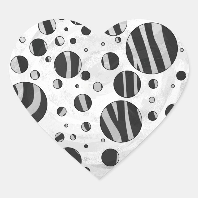 Zebra Polka Dot Black and Light Grey Heart Sticker (Front)