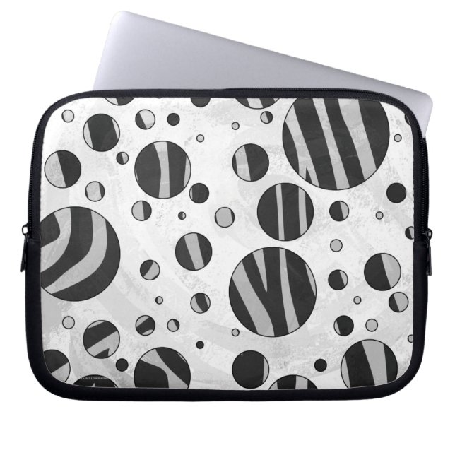 Zebra Polka Dot Black and Light Grey Laptop Sleeve (Front)